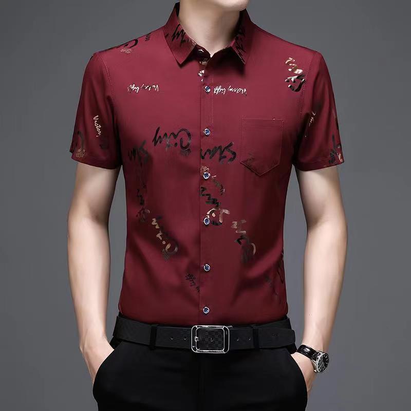 Nueva camisa floral de media manga para hombre de verano de seda de hielo sin planchar camisa de manga corta de moda para hombre camisa floral de solapa superior