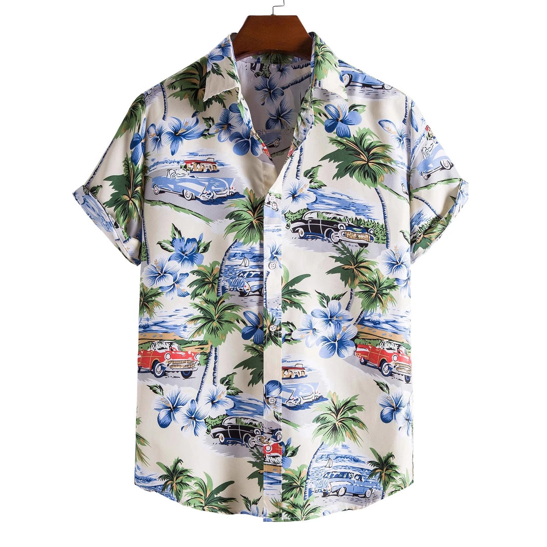 2025 Cross-Border European and American Best-Selling Hawaiian Style Men's Short-Sleeved Shirts Amazon 3D Digital Printing Wholesale