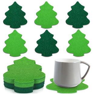 Christmas Tree Felt Coaster Green Tree Beverage Coaster Heat Insulated Tea Coffee Coaster for Christmas Winter Home