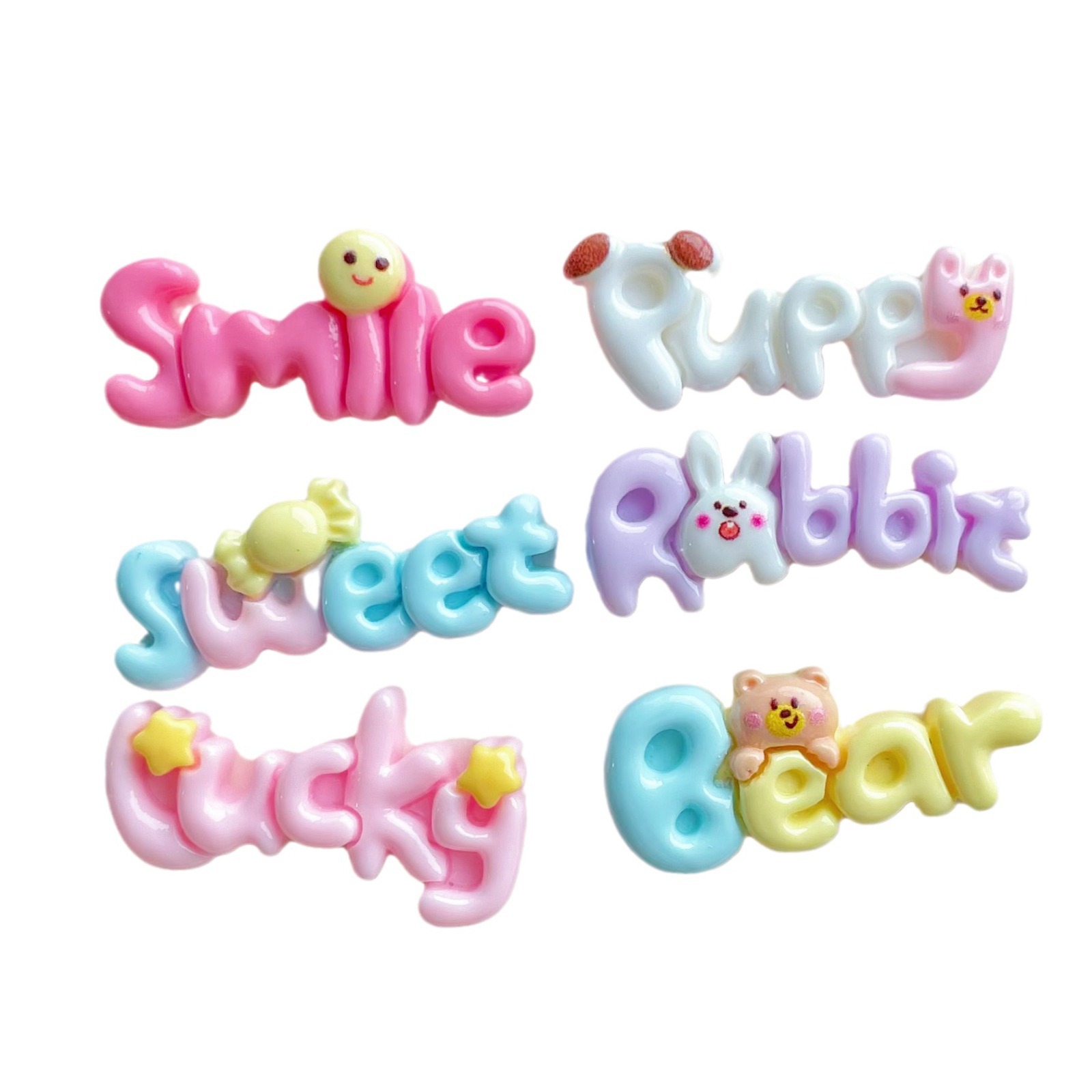 カラー英語アルファベット樹脂アクセサリーsmile字カードヘアクリップキーホルダー携帯ケースアクセサリー手作り