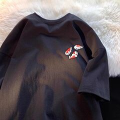 日本プリントイントレンディなブランド半袖夏Tシャツ男性と女性用、ゆったりと多用途のカジュアルな新しい5点トップ