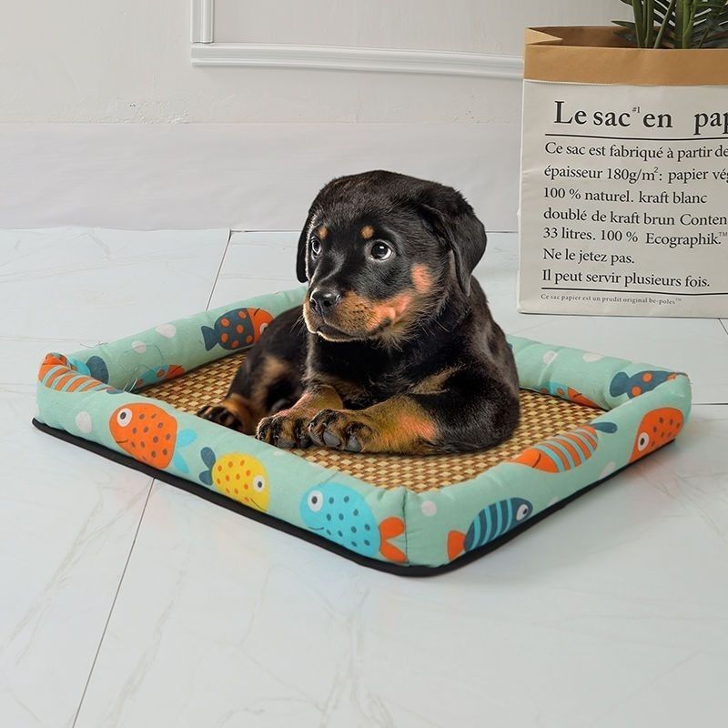 犬猫用夏用マット、通気性、洗える、四辺に枕付きわらマット、毛が付着しない、マット、|undefined