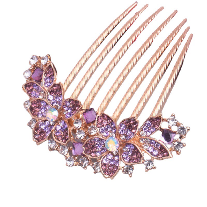 National Feng Shui Drilling Retro Hairpin Hair Accessory Crystal Seven-Tooth Hair Comb Embroidered with Diamonds Ancient Style Headpiece Wedding Celebration Hairpin Wholesale