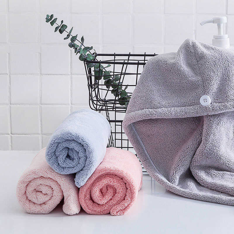 Toalha de cabelo absorvente em velo coral secagem rápida_voghion.com