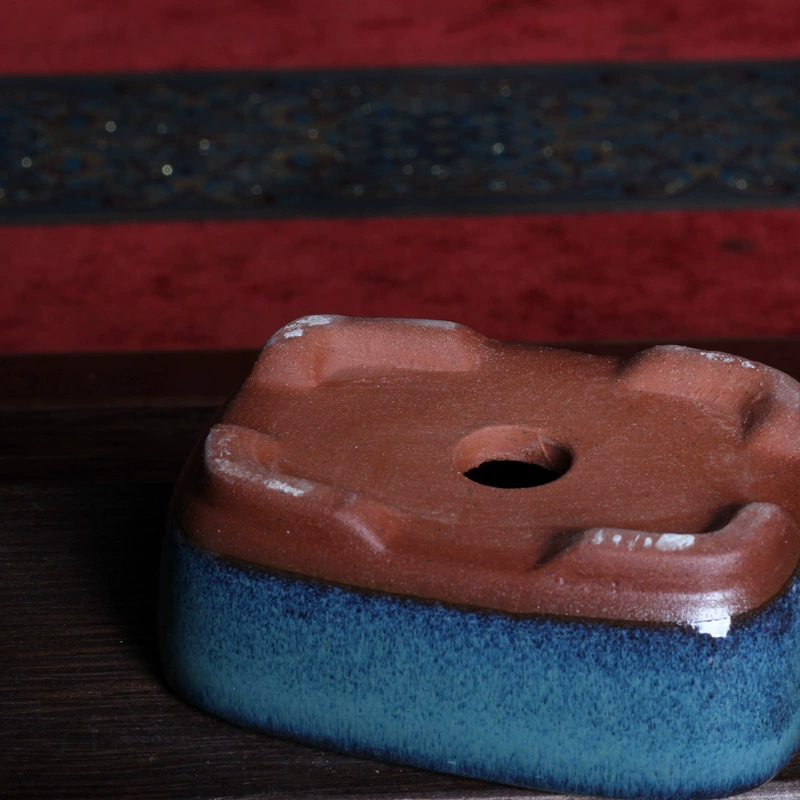 Mini Bonsai Pot (Micro-Landscape Basin) Glazed Ceramic, Rounded Corners with Drainage, 8.3×6.2×3.2 cm
