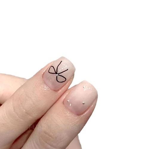 New Style Bow Nail Stickers Ins Internet Popular Japanese Style Hand-painted Black and White Bow Simple Cute 3D Nail Stickers