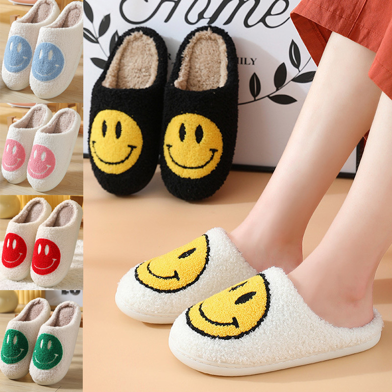 棉拖鞋女大码可爱情侣韩版ins潮秋冬天笑脸毛绒室内居家毛毛拖鞋|ms