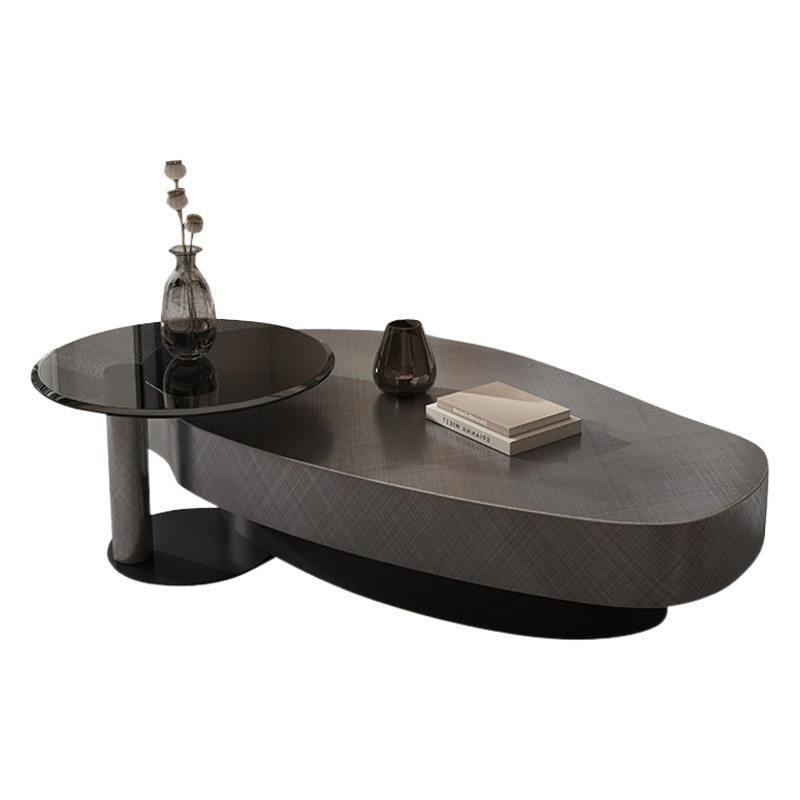 Moderno minimalista mango Oval sala de estar italiana de acero inoxidable Grande y Pequeña mesa de café TV gabinete combinación casa pequeño apartamento