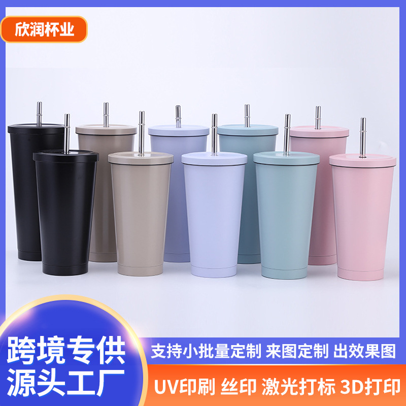 Cross-border wholesale stainless steel suction pipe cup vacuum double-layer coffee cup thermos cup 304 ice bully cup creative car cup