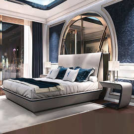 环欧 意大利Bugatti布加迪系列真皮双人床别墅主卧后现代奢华软床
