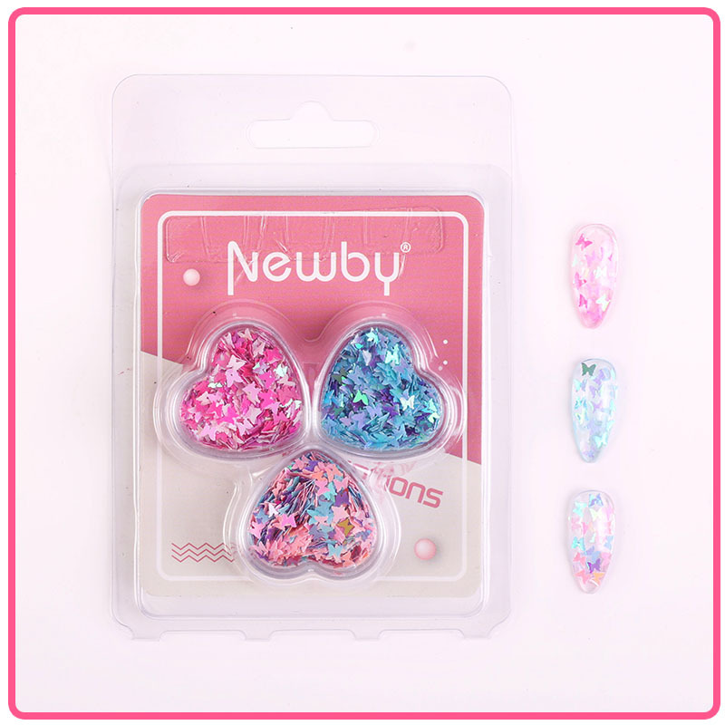 Arte de uñas Aurora mariposa lentejuelas irregulares láser corazón lentejuelas brillo de uñas color mágico accesorios de joyería en caja