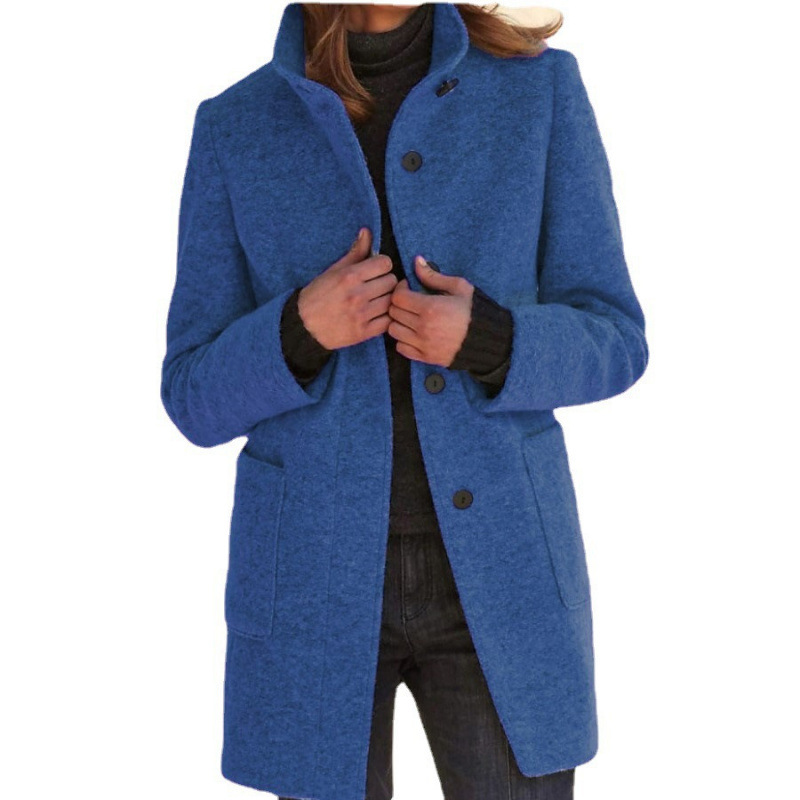 Winter And Autumn Women's Pure-Color Retro Collar Knit Sweater With Buttoned Stand Collar Wholesale Large-Sized Outerw_ecoleips.com