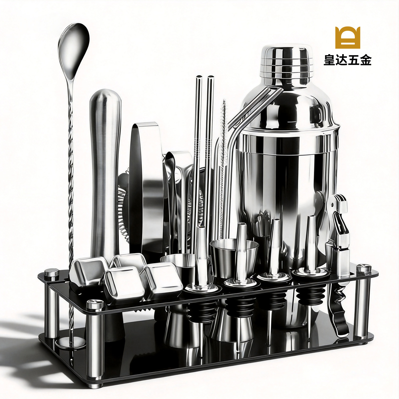 Cross-border stainless steel Boston shaker with ice stone acrylic stand, cocktail mixer set, shaker cup, bar tools