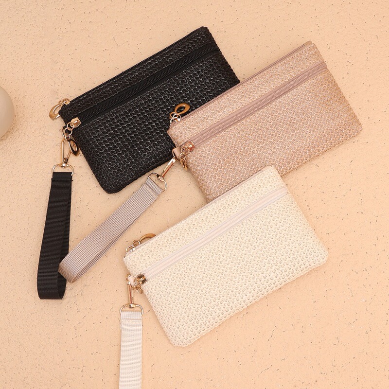 2025 New Straw Woven Wallet Coin Purse Long Wallet Coin Key Card Holder Women's Wallet Double Zipper Handbag 2025 New Straw Woven Wallet Coin Purse Long Wallet Coin Key Card Holder Women's Wallet Double Zipper Handbag