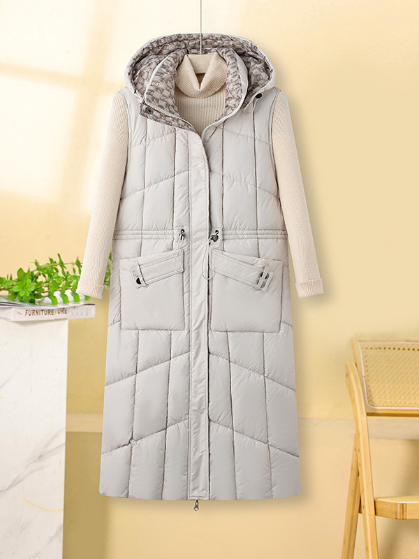 Cappotto gilet in cotone double face da donna – Piumino lungo e sottile invernale coreano, caldo capospalla reversibile (nero/bianco sporco/marrone/cachi, L-XXXL)_voghion.com