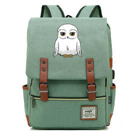 影视魔法学院印花USB青少年学生书包男女休闲皮带扣印花双肩背包