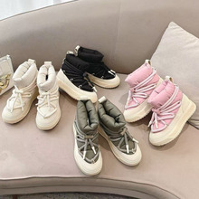 对版2025冬季新款羽绒布加绒加厚雪地靴防滑厚底绑带保暖棉鞋现货