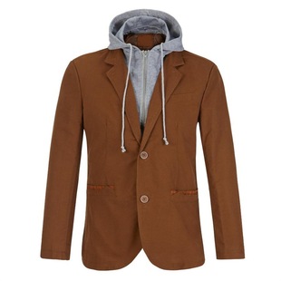 Stitching Removable Hat Small Suit Men's Two-Button Casual Suit One-Piece Fat Man Jacket plus size Jacket
