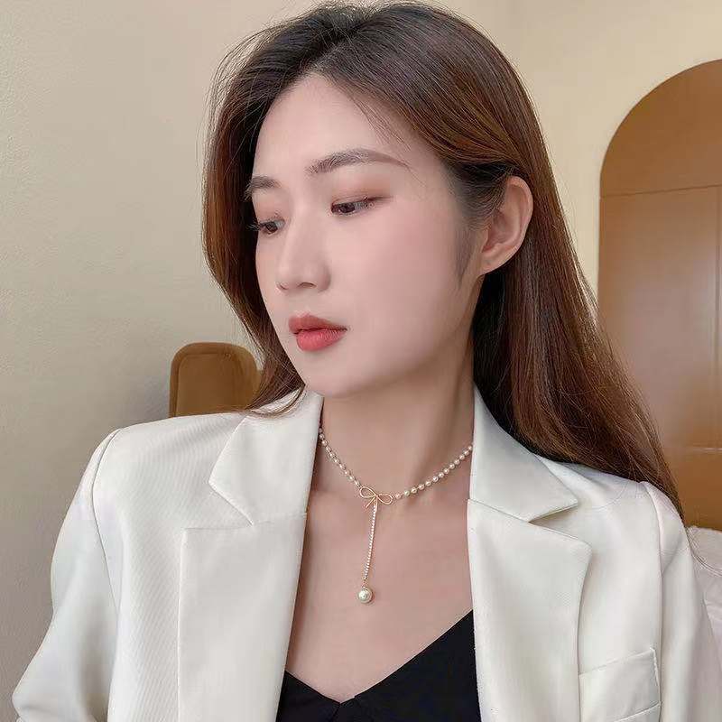 Heart Pendant Necklace With Pearl And Bowknot For Women_voghion.com