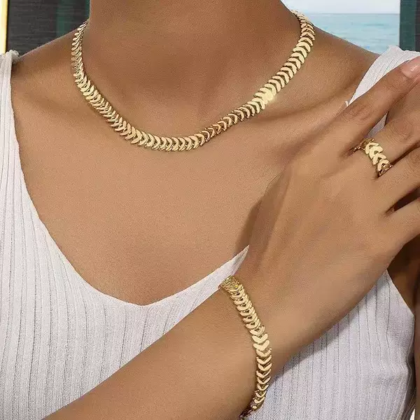 European and American Fashion Trend Wheat Ring Bracelet Necklace Set Women's Niche Design Internet Celebrity Hot Selling Clavicle Chain