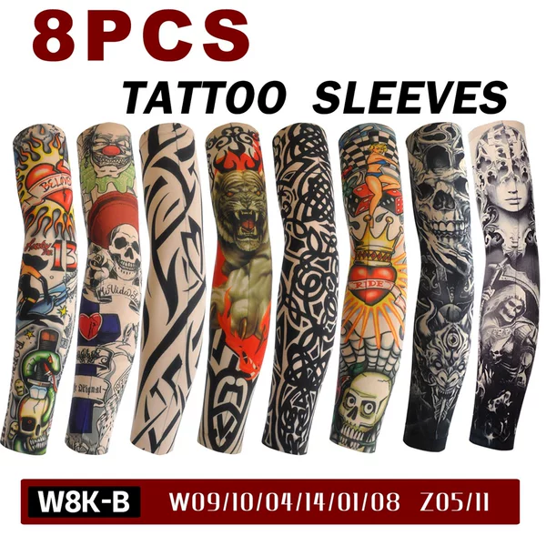 8 Combination Flower Arm Tattoo Sleeve Seamless Outdoor Riding Tattoo Sun Protection Sleeve Riding Tattoo Sleeve Cross Border