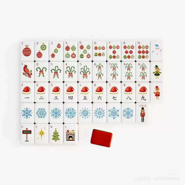 In stock - No. 32, four-layer acrylic red Christmas-themed American mahjong set, mini travel-sized, hand-crafted Jewish mahjong