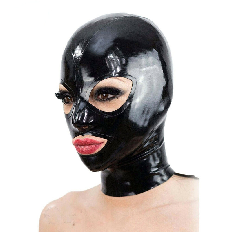 Latex Headgear Latex Mask with Zipper Black Headgear Prom Party