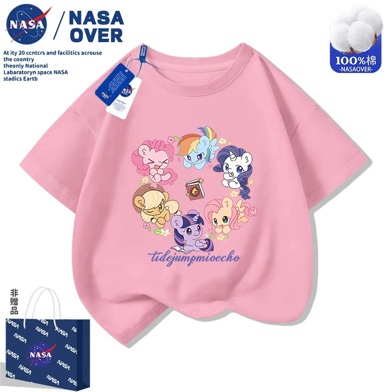 NASA Rainbow Pony Polly Girls мультфильм с короткими рукавами летняя новая хлопковая футболка милая иностранная детская одежда
