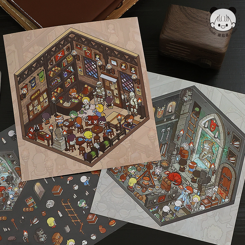 Tirado pegatinas de escena en miniatura Adventure Journey Series Material de decoración de cuentas 3D paisaje libro de pegatinas de bricolaje