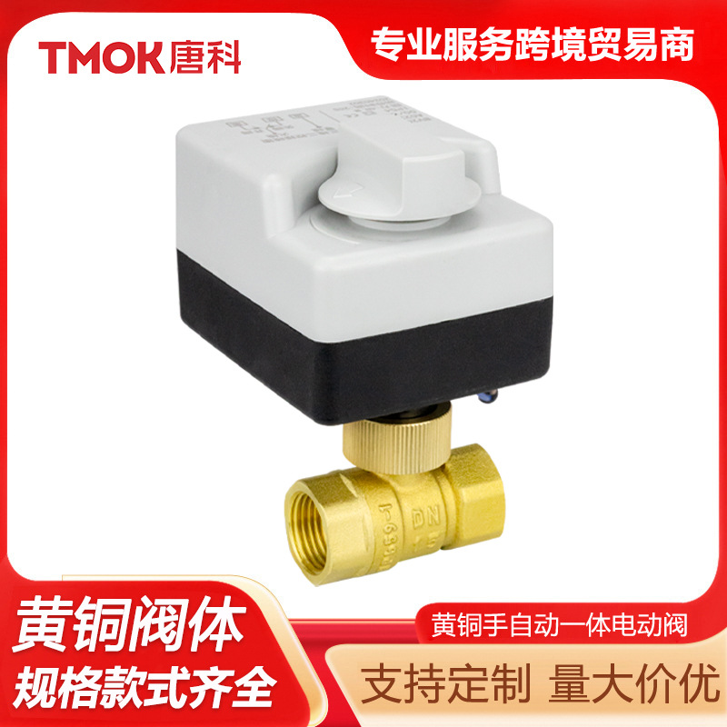 唐科阀门电动二通阀螺纹三线两控220V黄铜活接球阀水阀电动控制
