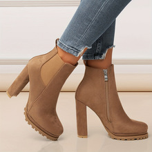 C 44528 Round Toe Block Heel Chelsea Boots Բͷ�ָ��ж���ѥ