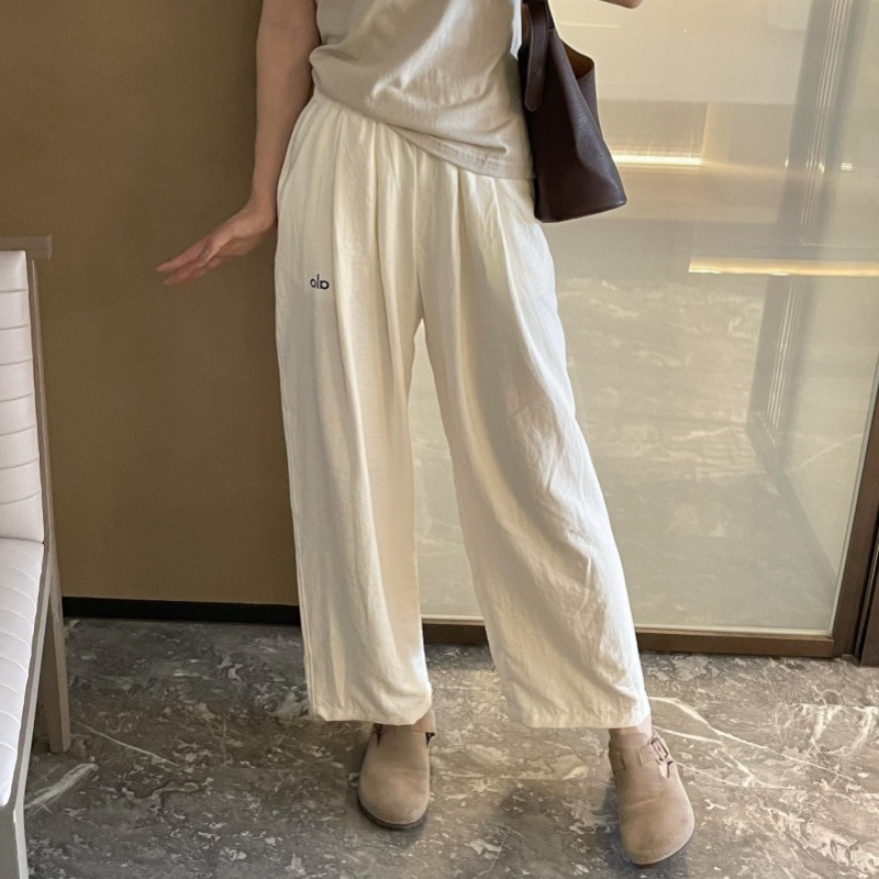 alo女式山本奶芙裤25年夏季新款松紧腰宽松显瘦多巴胺褶皱休闲裤|undefined