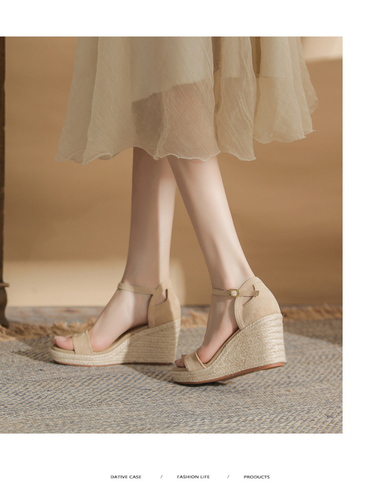 Sandal nữ gót xuồng cao đế dày hở mũi quai đan dây thừng — Xanh lá cây nhạtcolor chi tiết 8