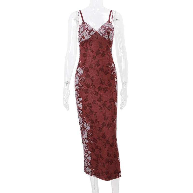 2026 Summer New Women's Clothing European And American Retro Printing High-end Suspender Dress Evening Dress_ecoleips.com