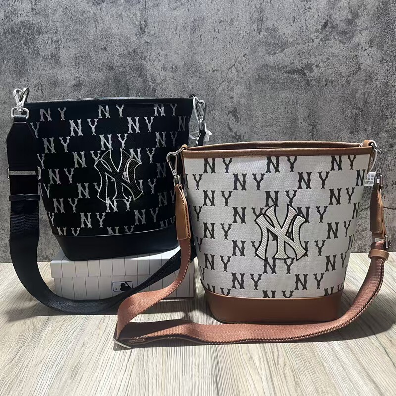 Mlb Bucket Bag Ny Full Printed Canvas Crossbody Bag Yankees Big Logo Preppy Style Versatile Large Capacity Shoulder Bag