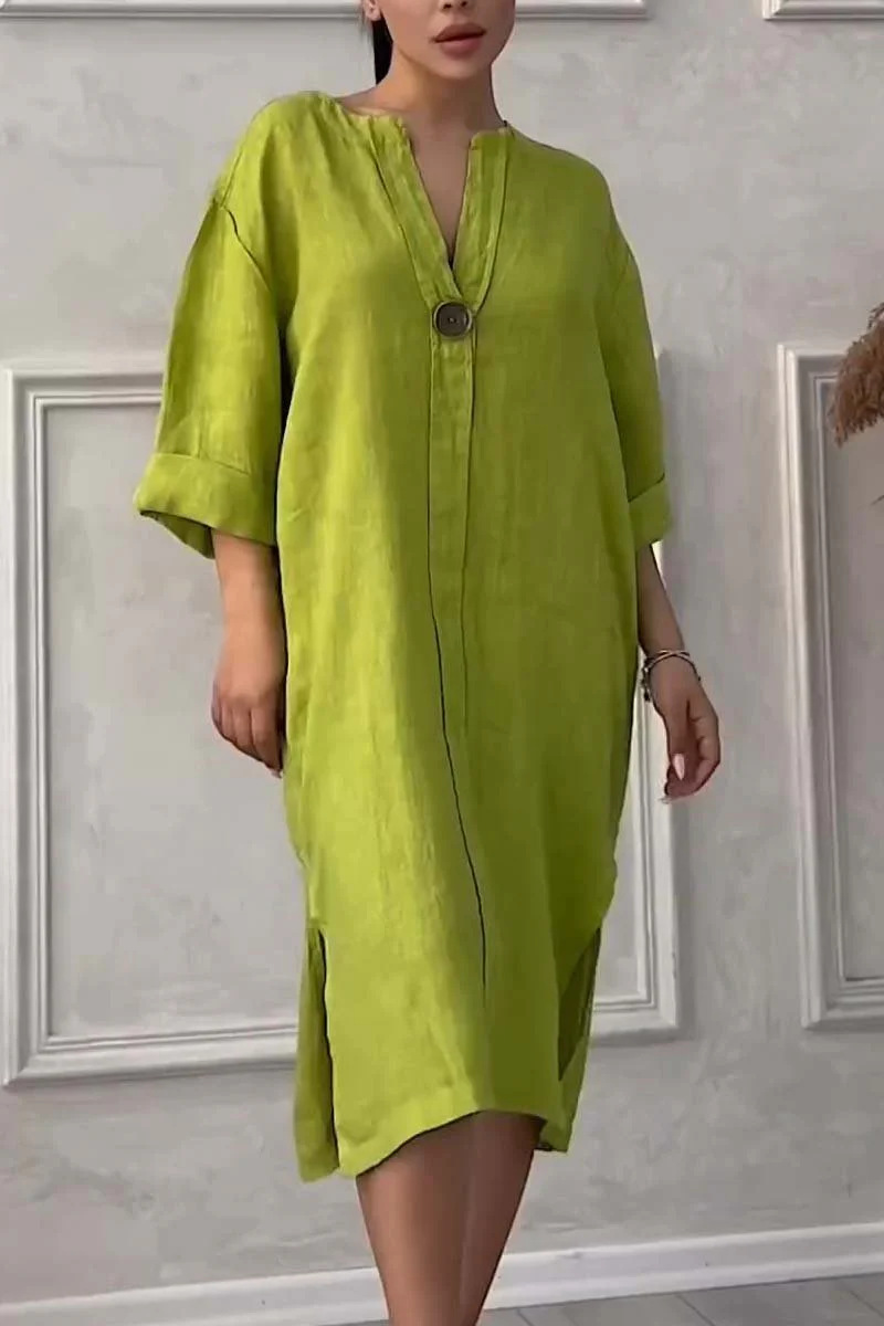Solid Color Pattern Wholesale Women's Casual Button Solid Color Holiday Round Neck 3/4 Length Sleeve Shirt Dress