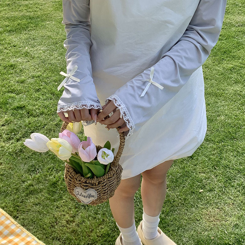 Puños de protección solar de boca grande sueltos de color sólido, encaje, puños ajustables, estilo coreano femenino, verano nuevo estilo, ciclismo, mangas de hielo