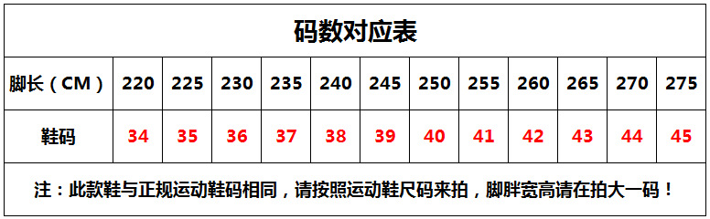 正码尺码表