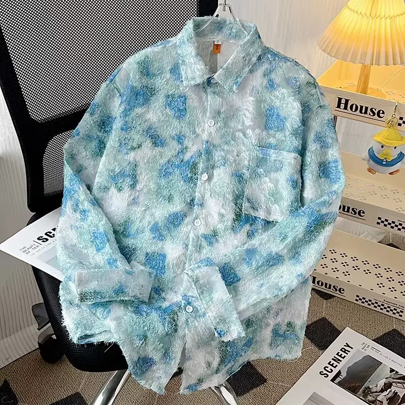 春秋季新款新中式国风蝴蝶刺绣氛围感衬衫男小众休闲宽松长袖上衣