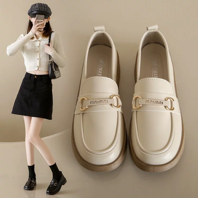 Обувь Мэри Джейн во французском стиле Женская обувь 2023 Осень Новая кожаная обувь в британском стиле с юбкой Мокасины на плоской подошве