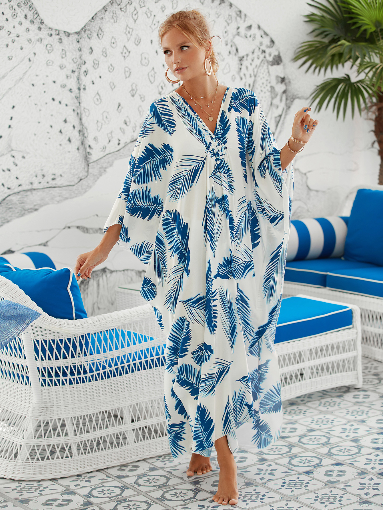 224g Weight Sunscreen Shirt Outerwear Type 3/4 Length Sleeve Sleeve Length Polyester Fabric Type Long Top Length V Neck Neckline Printing, Leopard Pattern Spring&Summer Season Women's Gender Vacation, Beach Style Women's Printing Leopard Vacation Beach Cover Ups 159