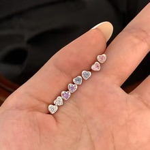S999足银简约爱心锆石耳钉女小众精致时尚高级感ins耳饰代发