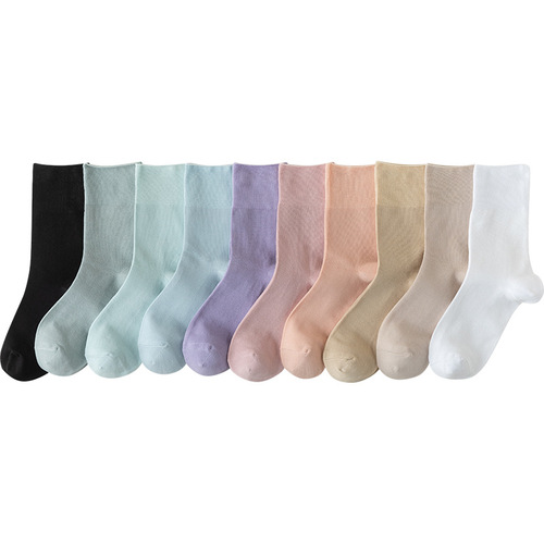 Mid-calf socks pure cotton women's spring and summer sweat-absorbent thin pile socks solid color casual postpartum socks long socks Zhuji Socks Industry