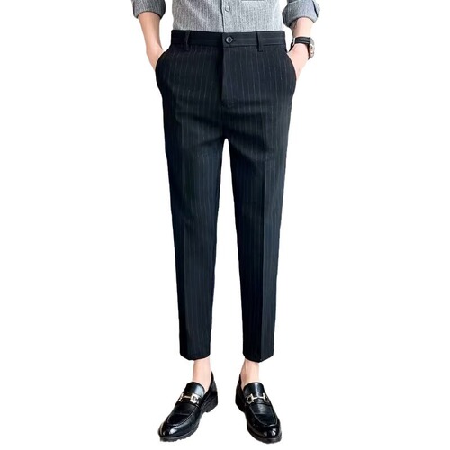 Spring and Autumn Halter 9/10 Men's Pants Trendy Sheer Suit Pants Slim Fit Small Leg Men's Casual Western Trousers