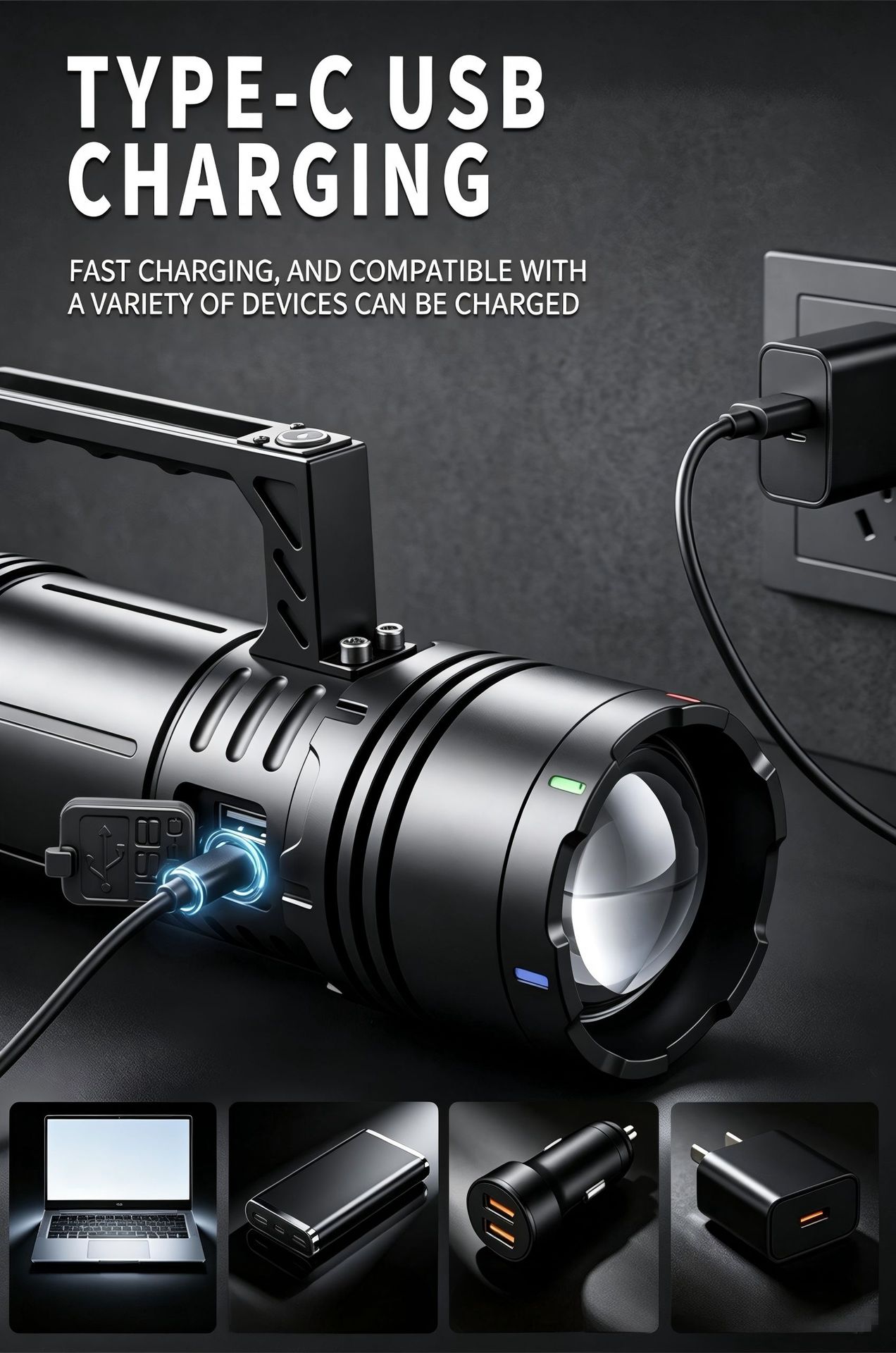 Cross-border outdoor flashlight, multi-functional, long-lasting, high-intensity, long-range, with tools, rechargeable, high-power, portable lamp