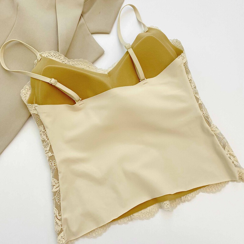 秋冬新品 磨毛蕾丝吊带红色背心女带胸垫内搭外穿修身打底上衣女|undefined