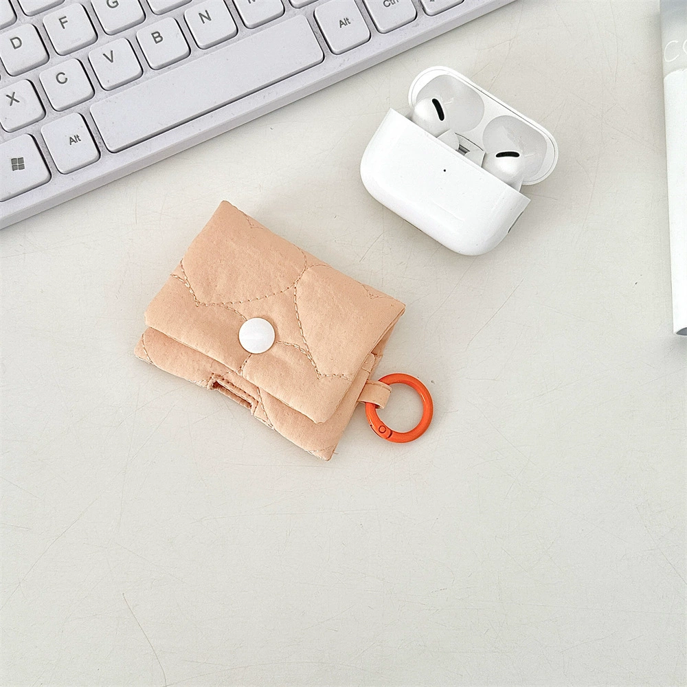 Protective AirPods Case (Apple-compatible) Quilted Keychain Pouch, Compact Bluetooth Earbud Storage