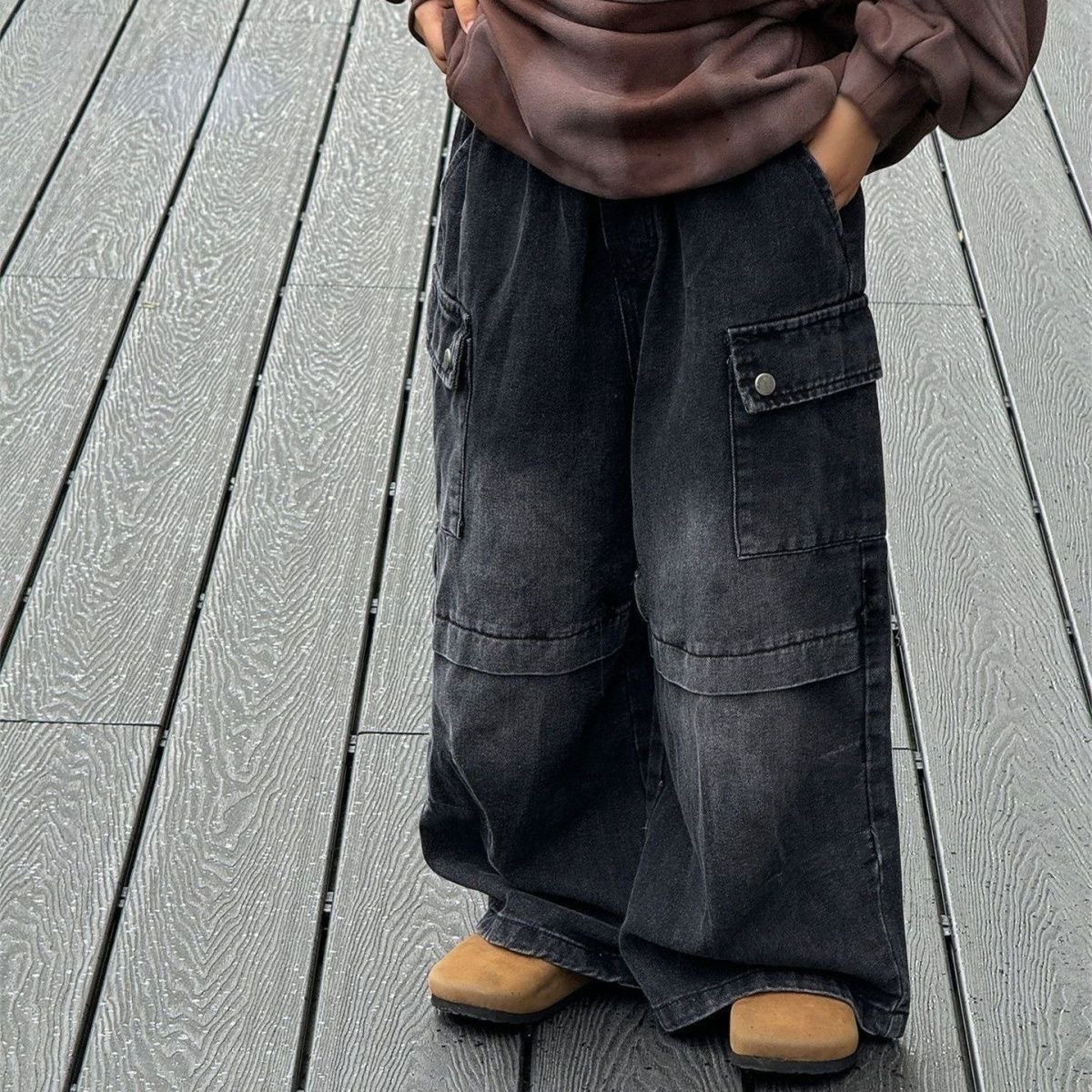 Nuevos pantalones negros para niños, pantalones largos casuales sueltos, pantalones de trabajo coreanos, pantalones jeans para niños image 1