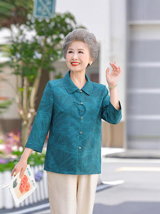 Middle-Aged and Elderly Mothers 25 Summer Clothes New Chinoiserie Grandma Lapel Shirt Loose Large Size Cardigan Shirt Three-Quarter Sleeve Top