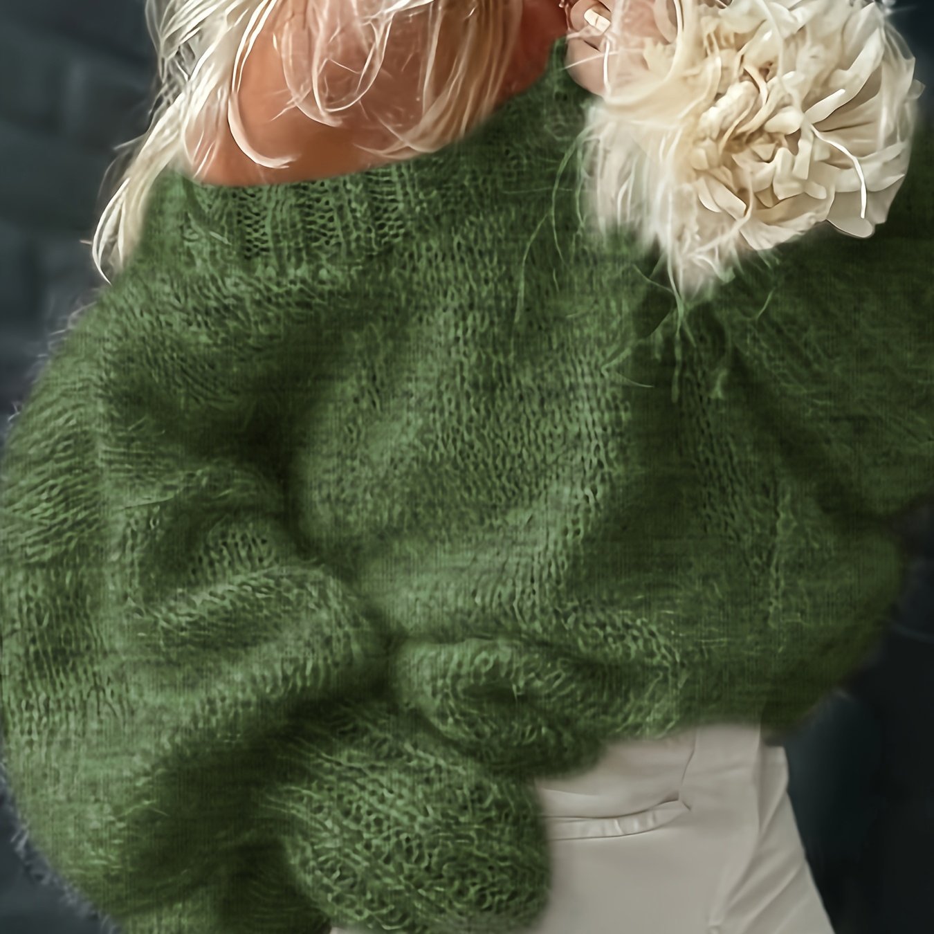 Aliexpress transfronterizo Amazon hombro abierto perezoso temperamento puro viento desear plantar suéter suave glutinoso suéter de punto